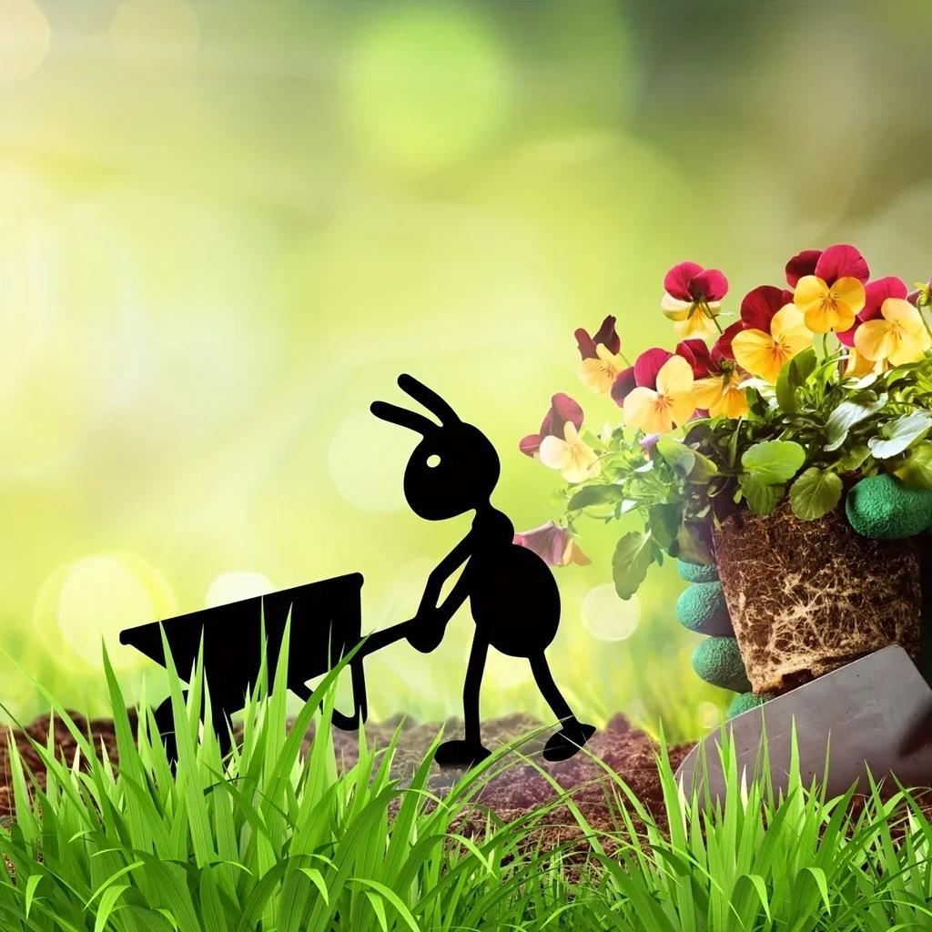1pc, Garden Decor Ants Outdoor Metal Ants Gardening Ornaments Yard Metal Art Backyard Lawn Stakes Decor Ants Garden Iron Crafts