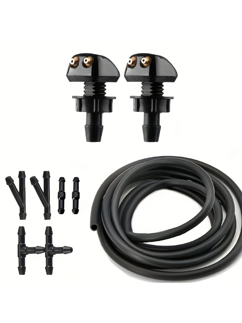 

1 Set of Universal Car Windshield Wiper Nozzle 39.37 Inch Hose 6 Connectors 2 Dual Hole Water Spray Nozzles чёрный
