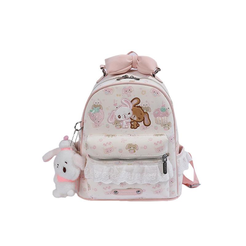 Schoolbag Japanese soft girl rabbit backpack full of printed strawberry cake embroidered backpack bow lace lace school bag