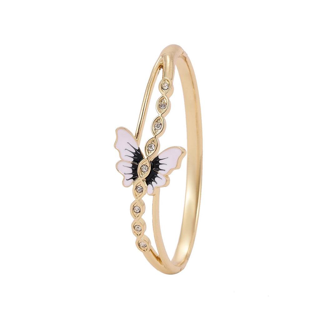 Korean Rhinestone Enamel Butterfly Bracelet: High-End Versatile Bangle with European and American Charm