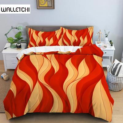 Geometrisches Bettbezug-Set Queen-Size Rot Gelb Streifen Bettwäsche-Set Mikrofaser Abstraktes Kunst-Thema Bettdeckenbezug mit Reißverschluss