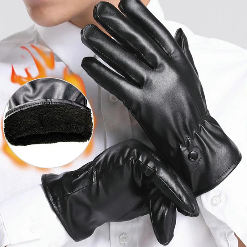 Men Women Leather Gloves Winter Screen Warm Thickened Plush Military Guantes Non-Slip Windproof Outdoor Knitted Riding Glove