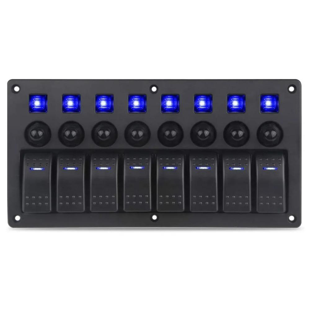 Painel de interruptores de balancim para barco marinho de 8 vias com disjuntores, painel de interruptores LED 12V 24V para barco, trailer, caminhão, acessórios