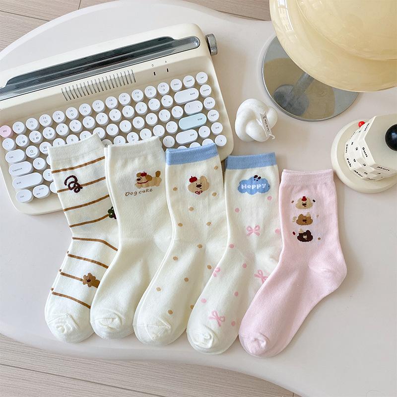 Women Socks Cartoon Cat Dog Japanese Kawaii Cute Middle Tube Socks Women Autumn and Winter Retro Long Socks