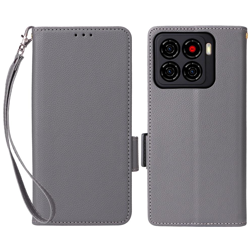 Etui na ZTE Blade A56 z paskiem na nadgarstek Tekstura liczi PU skóra Portfel Pokrowiec na telefon