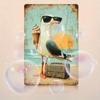 Vintage Metal Poster Nautical Seagull Beach Cafe Wall Art for Bathroom