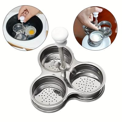 Cocedor de Huevos de Acero Inoxidable de Alta Resistencia, Vaporera, Hervidor de Huevos Multifuncional de 3 Compartimentos, Organizador de Cocina para Ahorrar Espacio para Huevos Pochados