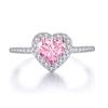 Echter 925er Sterling Silber Ring Rosa Liebesherz Zirkonia Ring für Damen Braut Verlobungsparty CZ Schmuck Rhodinert