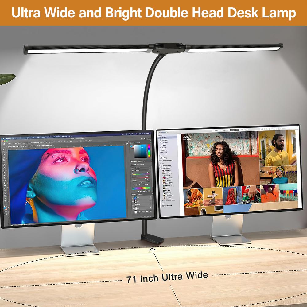 Double Head LED Clip Desk Lamp Architect Table Lamp for Home Office Lighting 3 Color Mode and 10 Dimmable Eye Protect Desk lamps