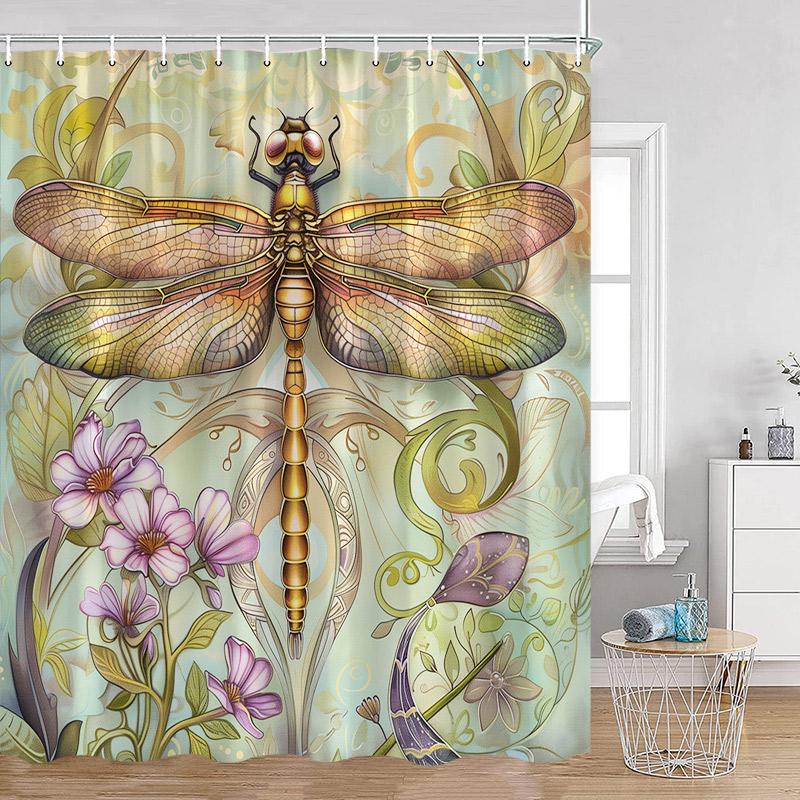 Luxury Gold White Floral Shower Curtain Rose Butterfly Cherry Blossom Modern Art Flower Polyester Fabric Bathroom Curtains Dec