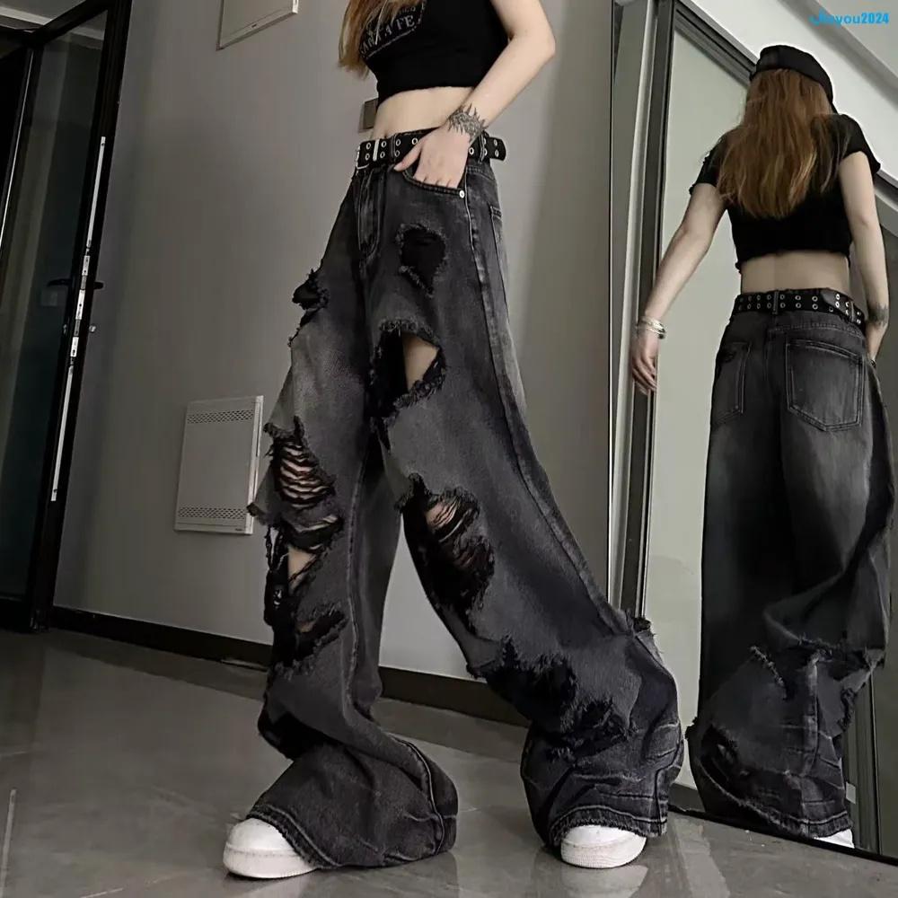 Printed Denim Jeans, Loose Fit, Versatile Wide-leg Pants