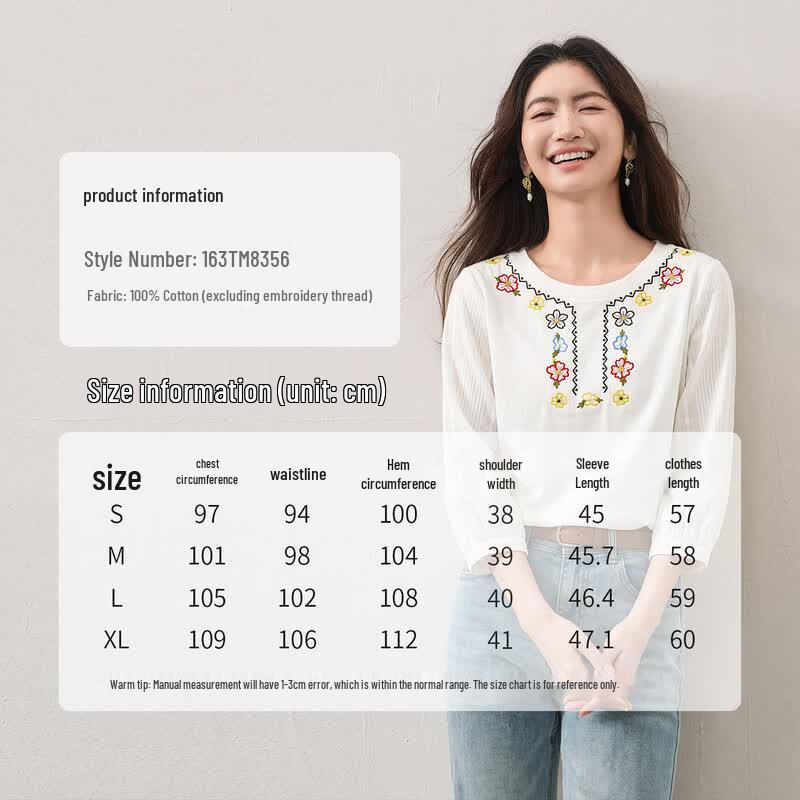 Women's Bohemian Embroidered Cotton T-shirt