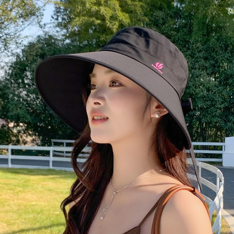 Summer Wide Brim Sun Hat With Butterfly Bow Polyester Sunshade For Outdoor Fashion