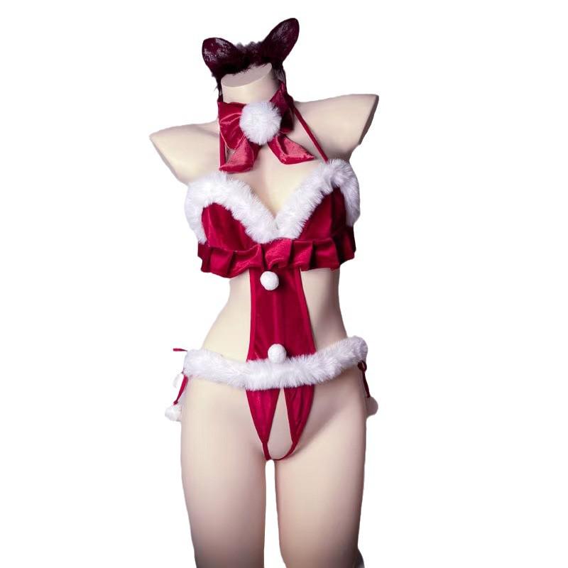 Shuo Yao Sexy Christmas Bow Pajamas Cosplay Bodysuit Plush Set 009