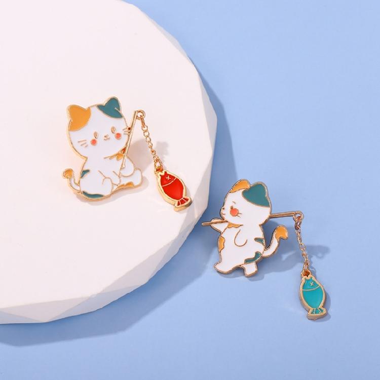 Fishing Cat Badges Alloy Material Enamel Brooch Pins for Bookbags Clothes Decors