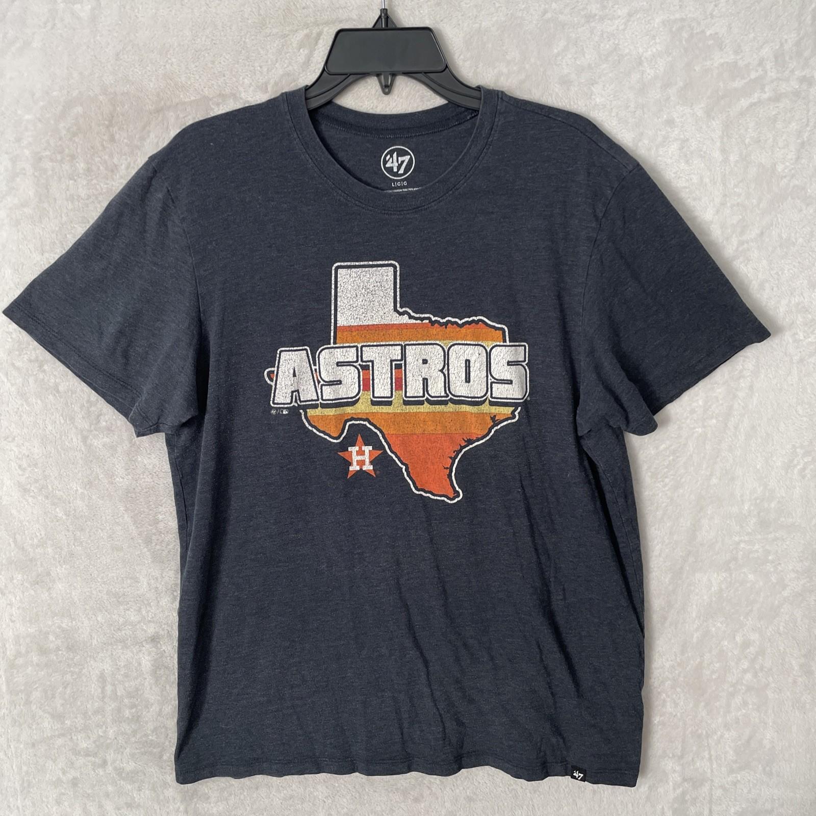 47 Mens T Shirt Blue Graphic Astros Large Cotton Blend Short Sleeve Crew Neck S разноцветный