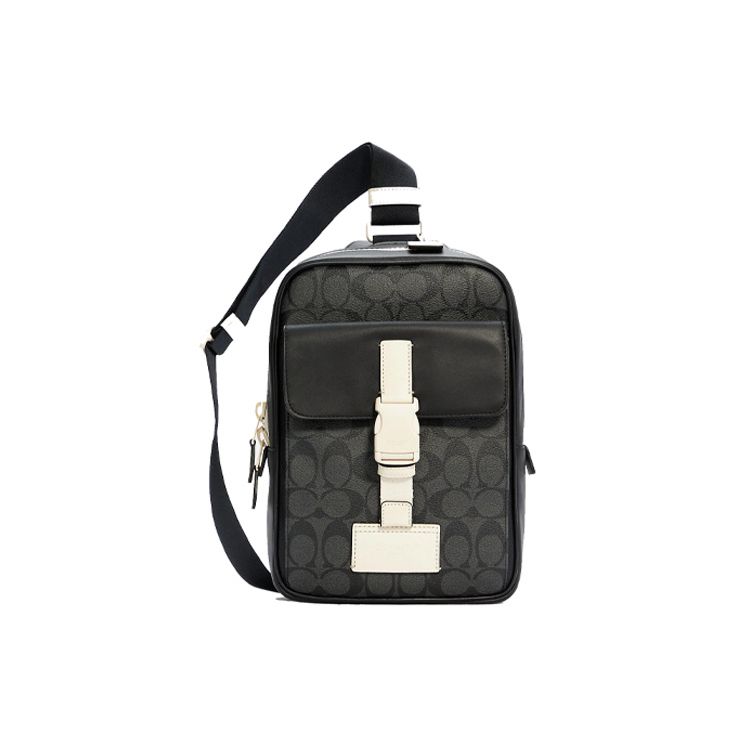

New COACH Track Canvas With Leather Crossbody Bag Large Size Men s Black & White C6645-QBTHW 27.4*5.6*18.3CM
