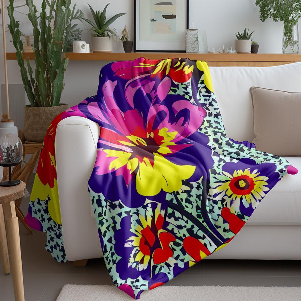 Vibrant Floral Print Blanket - Large Soft Throw Blanket for Sofa Bed Decoration Decorative Throw Blanket