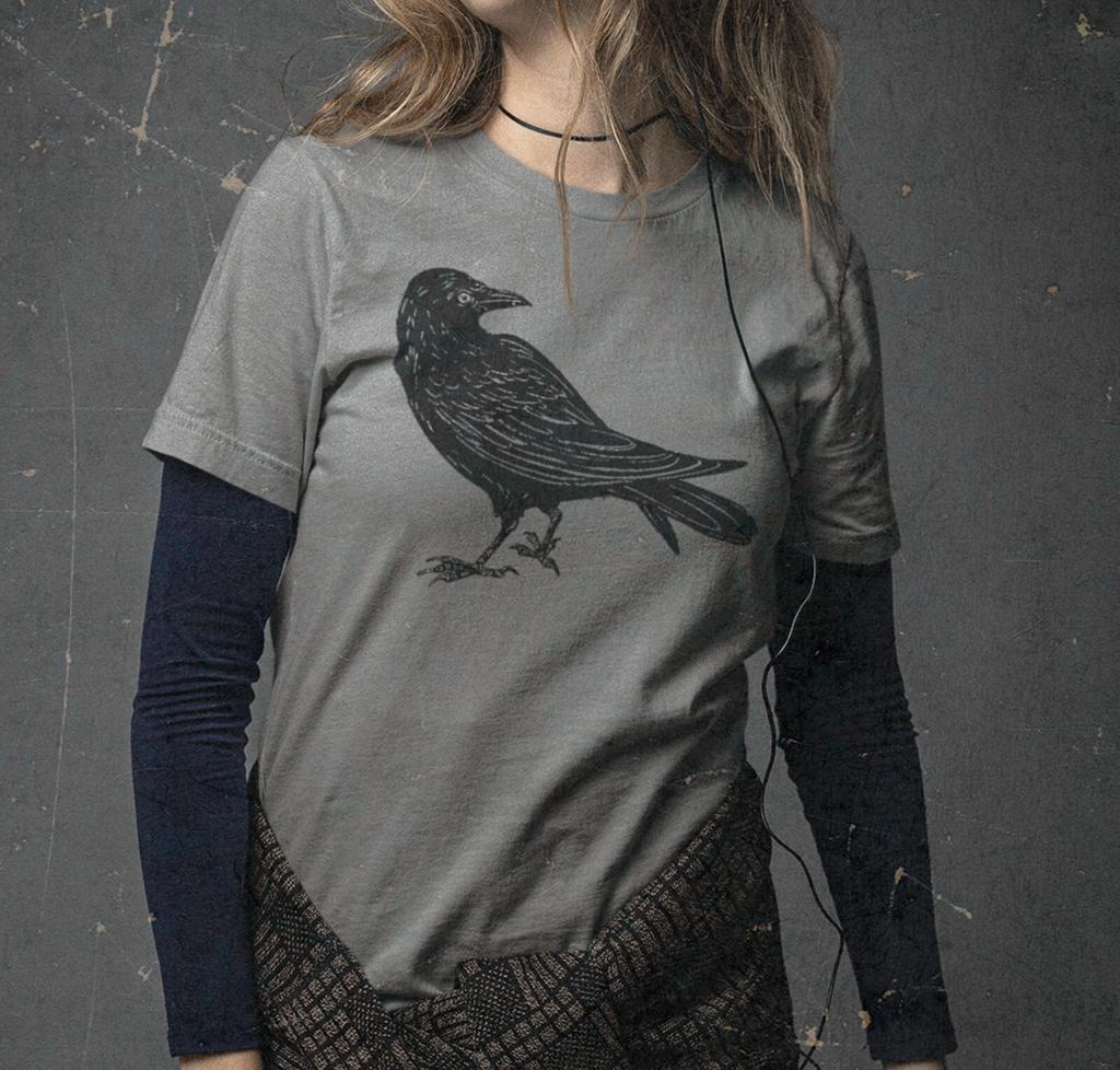 Crow Women's T-shirt Hand Print DualBlend Tee Raven Shirt Eco Fashion Shirt