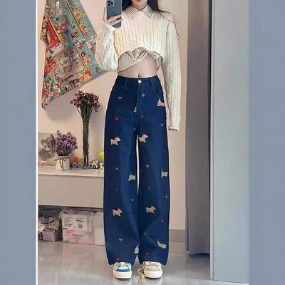 Damen Retro Bestickte High-Waist Wide Leg Jeans - Lässig und Vielseitig für Frühling & Herbst