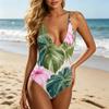 Swimsuit for Women Deep V Neck Adjustable Straps Tropical Leaf Print Bathing Suit Swimwear Beachwear