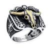 Black Texture Animal Buffalo Cow Skull Antelope Goat Big Western Jewelry Texas Longhorn Skull Signet Ring Two Tone Sterling Silver "Personalized Men's
