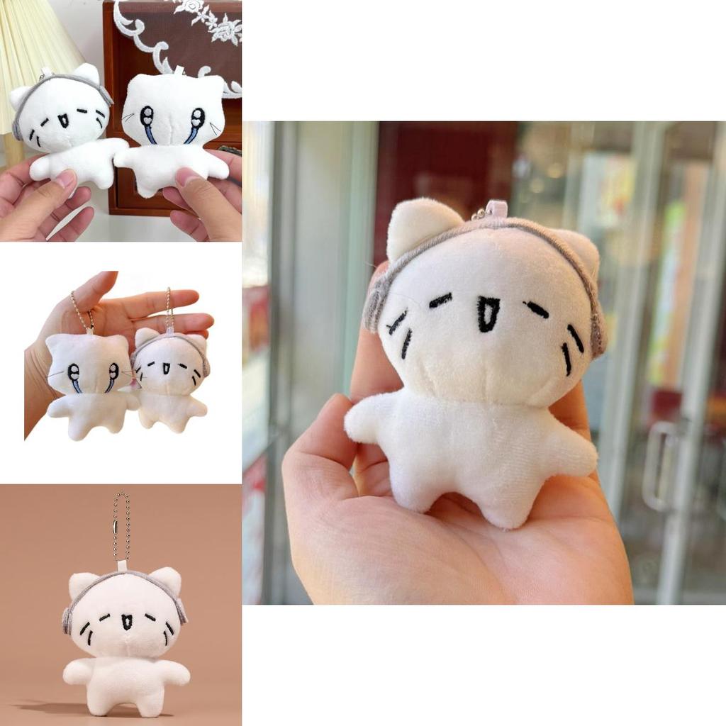 Cat Plush Keychain With Earphone Design Soft Toy For Bag Decor And Gift