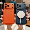 Fashion Matte Leather Large Window For Magsafe Phone Case For iPhone 17 16 15 14 13 Pro Max Magnetic TPU Shockproof Armor Cover