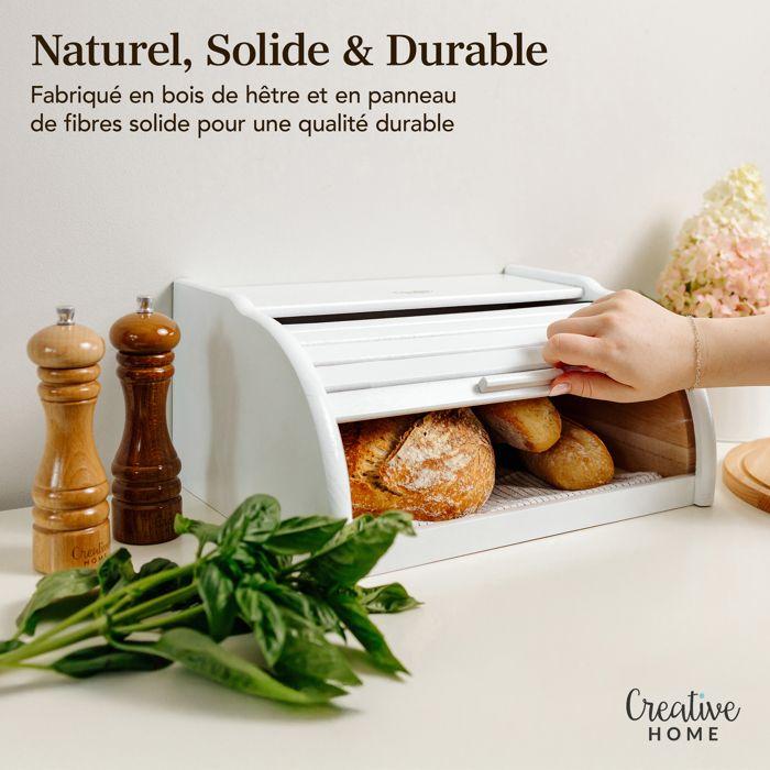 Boîte à Pain - Creative Home - 38 x 28,5 x 17,5 cm - Bois de Hêtre - Blanche - Design Contemporain