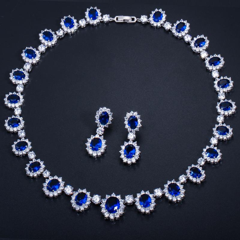 European & American Evening Dress Jewelry Set: AAA Zircon Bridal Earrings & Necklace Duo