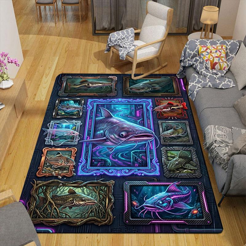 Cybernetic Fish Gallery Pattern Rug Floor Mat for Living Room or Bedroom Soft and Comfortable Carpet a Gift for Birthday and Holiday.