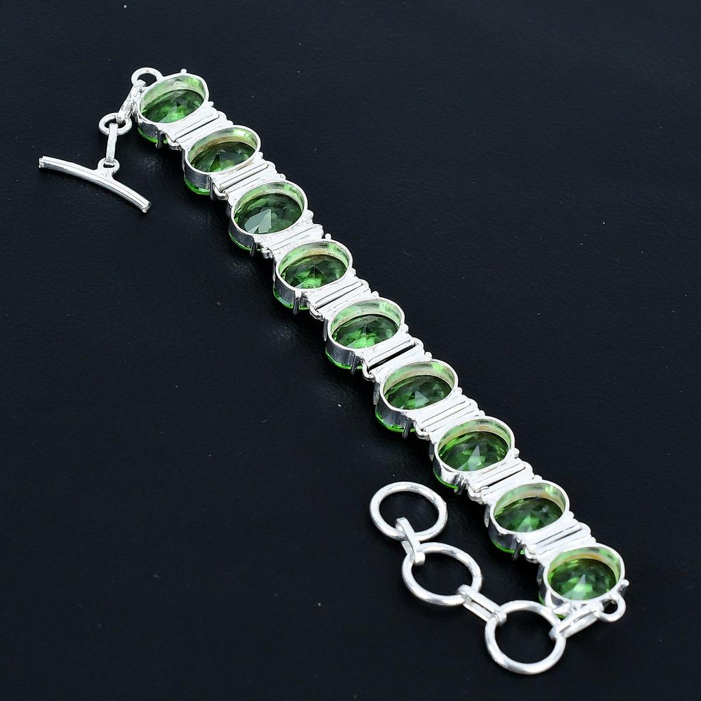 Bracelet Améthyste Verte Bracelet en Argent Sterling 925 Bracelet à Chaîne Réglable Bracelet Bohème Fait Main Bijoux en Pierre Gemme Améthyste Verte Cadeaux de Fiançailles