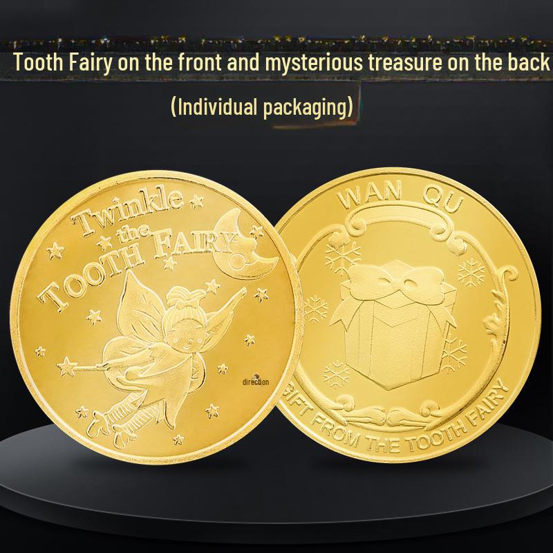 Gold Tooth Fairy Coin Set: Children's Tooth Reward Box & Halloween Decoration Toy Gift