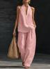 2026 European & American Style Women's Sleeveless Casual Suit: Summer Two-Piece Set with Loose Drop Shoulder Top & Wide-Leg Pants