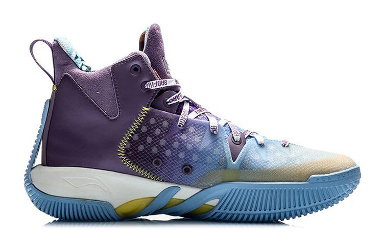 Men's Sneakers Li-Ning XLARGE x Li Ning Badfive 1 Mid top Basketball Shoes Men's Purple Blue White