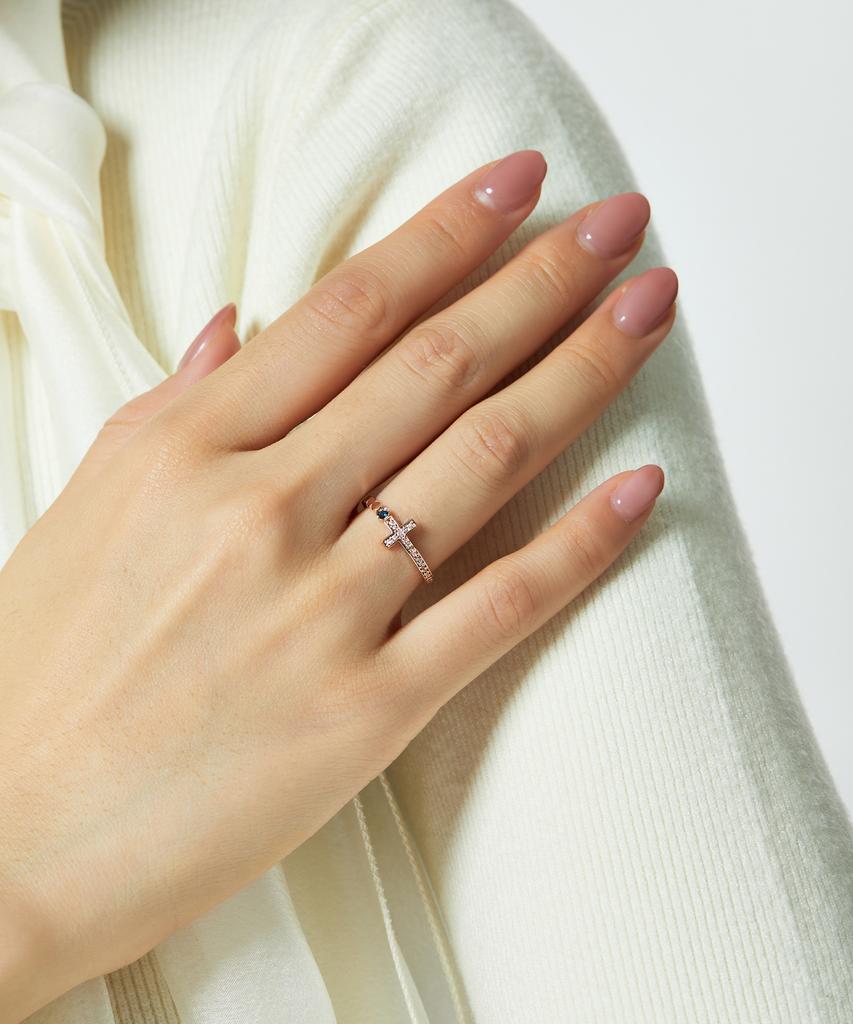 Helene Jewelry 14K 18K Halo Cross Cubic Miss Ring Gold Ring