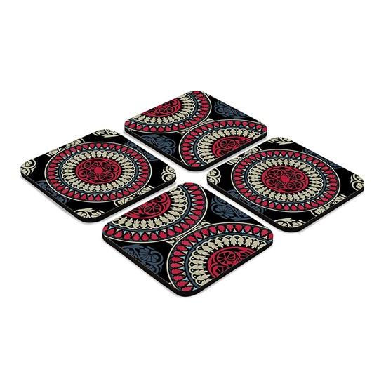 Wooden Drink Coasters Multi Mandala Design Set of 4 Tabletop Square Coasters for Tea Coffee Cups, Mugs, Beer Cans, Bar Glass