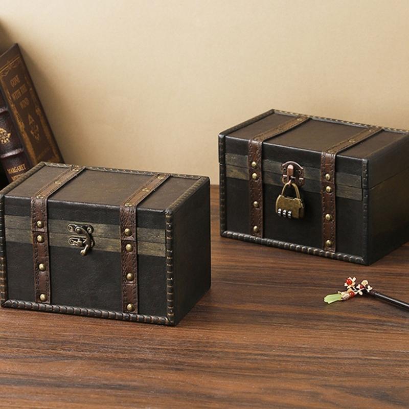 Antique European Styles Handheld Storage Box Sturdy Travel Wood Case Accessory for Clothing and Books Organization