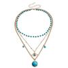 Retro ethnic style turquoise collarbone necklace, simple metal eyes stacked necklace