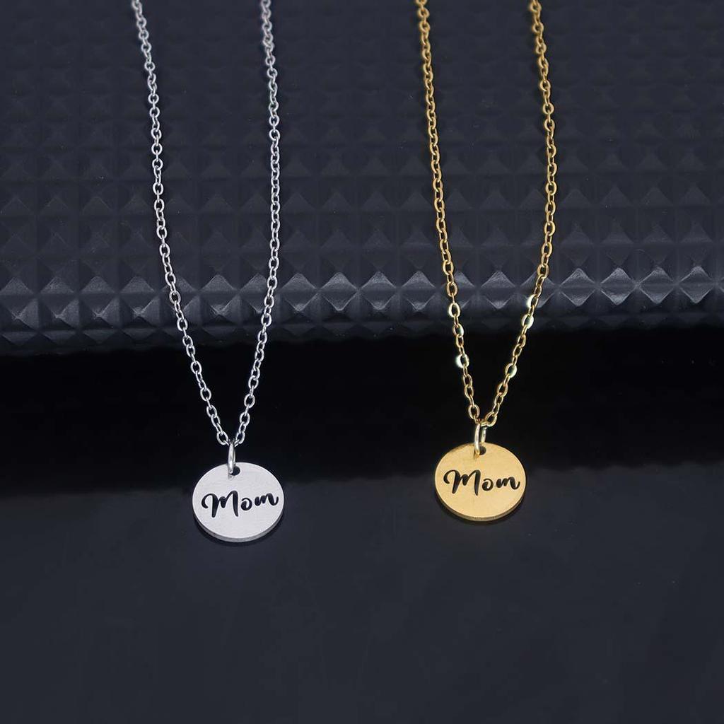 Stainless Steel English Letter Round Pendant Clavicle Chain - Light Luxury Jewelry