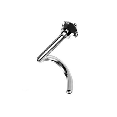 Titanium Nose Ring With Black Zircon - Silver - Tn-010 0.8/6.5/2