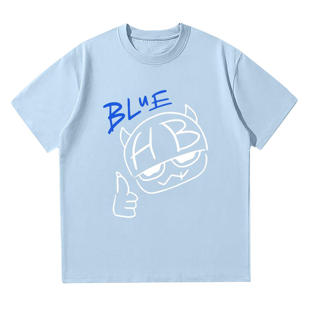 Hannah Bahng Blaues HB T-Shirt Herren Damen Baumwollqualität Kurzarm-Tees Männermode Cartoon Grafik T-Shirts Bequeme Kleidung