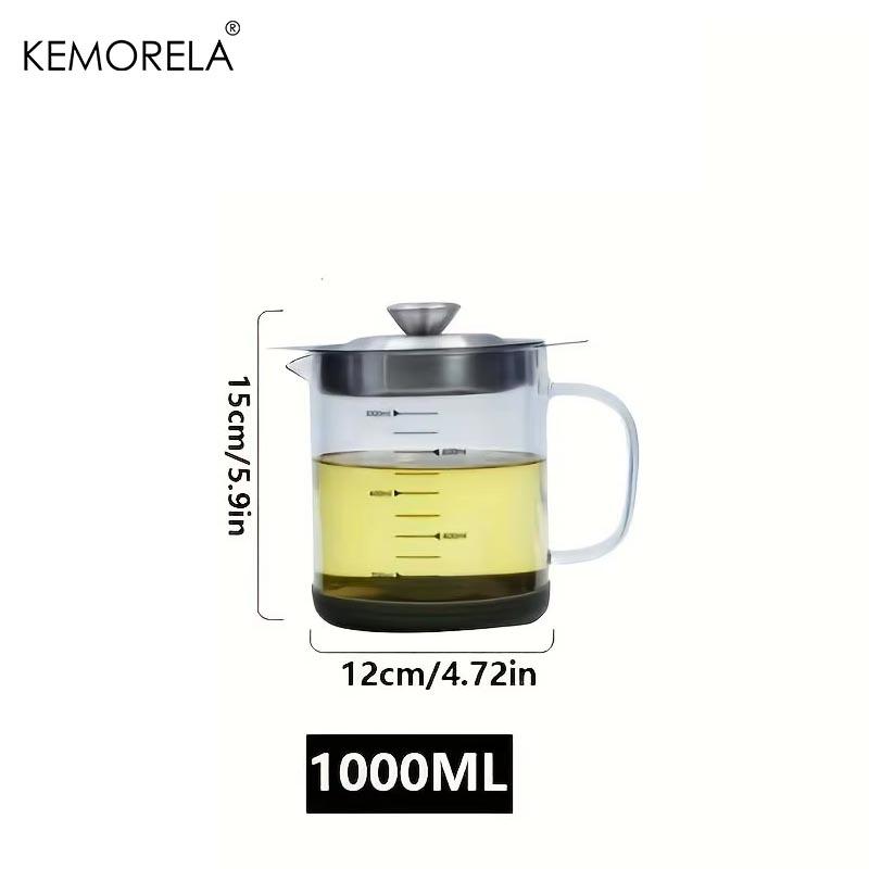 

KEMORELA 1000/1500ML Glass Oil Filter Pot with Lid - Easy-Grip Handle Kitchen Grease and Fat Separator For Cooking Oil Storage