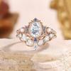 Huajie Women's Rose Gold Color Sparking Cubic Zirconia Moon Shape Charming Rings Elegant Banquet New  Tide Fashion