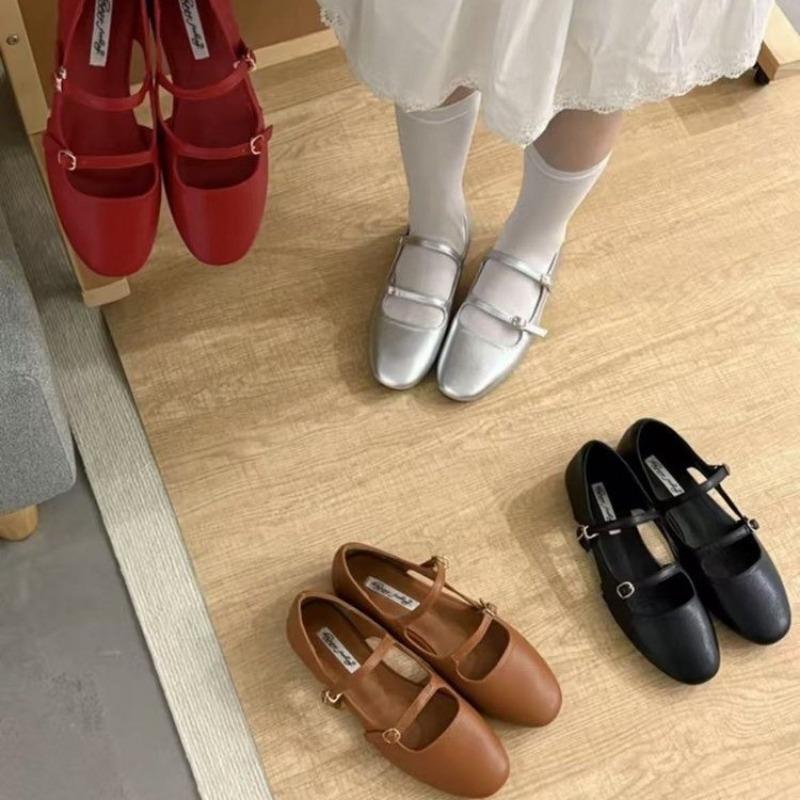 Retro flat bottom one-word buckle with Mary Jane shoes women's summer new versatile commuter soft-soled single shoes