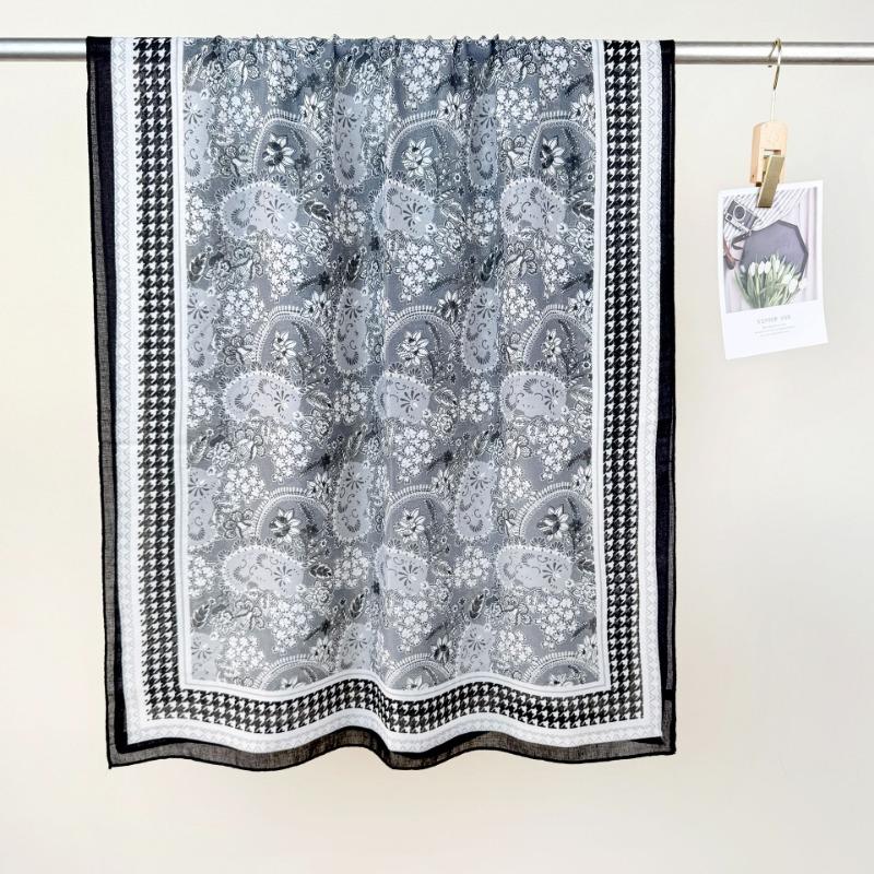 Retro Niche Daily Outer Long Towel Women's Atmosphere Floral Printing Temperament Cotton and Linen Scarf