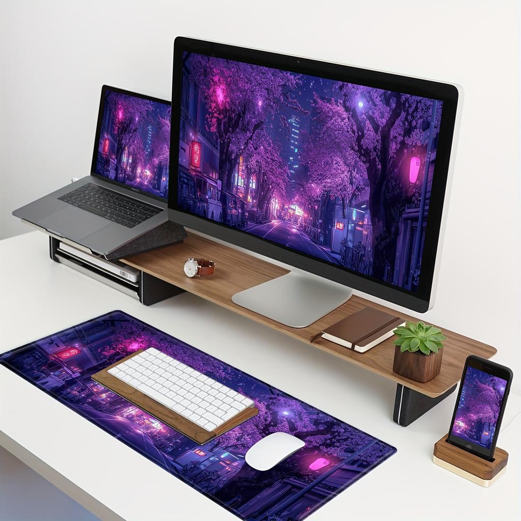 Mouse Pad Japanese Street Purple Sakura Work Office Accessories Desk Pad Desk Protector Mouspad Gaming Room Decoration Gamepad