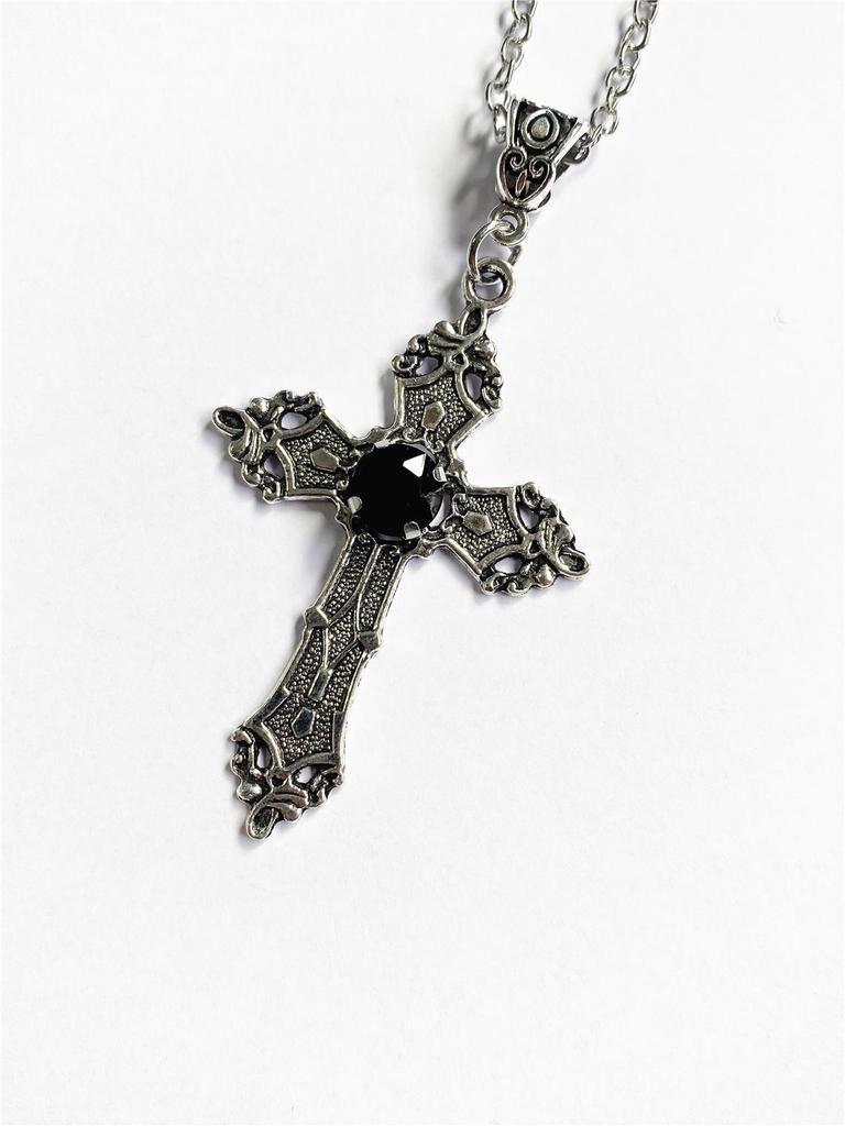 Gothic European Diamond Cross Necklace with Creative Floral Pattern
