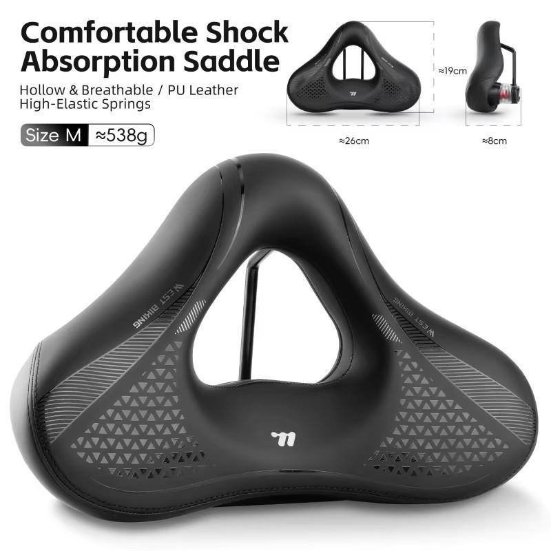 WEST BIKING Ergonomic Bicycle Saddle Long Distance Cycling Widen Thicken Cushion MTB Touring Bike Saddle Comfortable E-Bike Seat