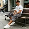 Men's Casual Drawstring Cargo Shorts with Plaid Print for Summer Outdoor Activities